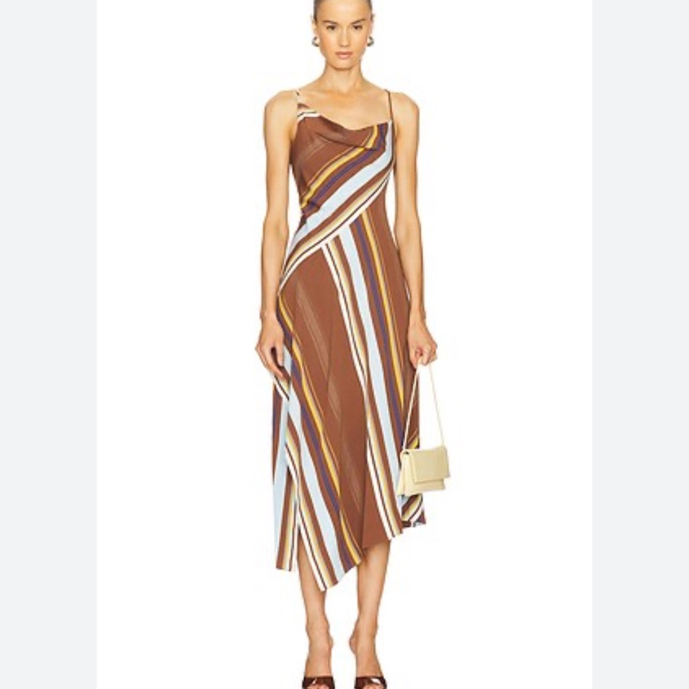 A.L.C. Brown Striped Asymmetrical Slip Dress